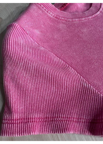 Розовое платье женское 240032 средней длины футболкой вареное тай-дай в рубчик MMC