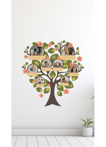 Деревянное панно Семейное дерево «Memory Tree with Flowers» 110x104 (рамки 13x13 - 2 шт, 15х15 см - 4 шт, 20х20 - 2 шт) Decart (360609254)