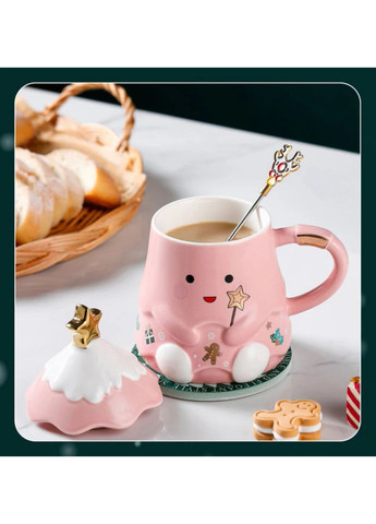 Милый подарочный набор - чашка в новогоднем стиле зеленого цвета с ложечкой No Brand (315034641)