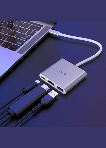 USB-хаб HB14 Easy use Type-C adapter(Type-C to USB3.0+HDMI+PD) Silver Hoco (337311165)