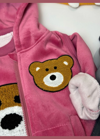 Рожевий демісезонний костюм трійка ведмедик 4666 No Brand