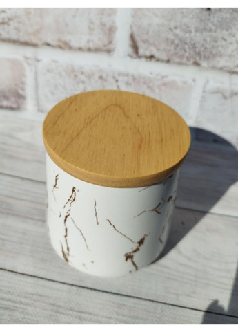 Банка для сыпучих продуктов Мраморная Роскошь фарфор с бамбуковой крышкой 520мл белый 805-707 BonaDi (353747752)