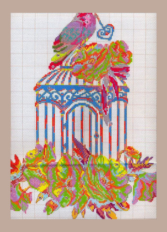 Набір для вишивання за нанесеною на канву схемою "Birdcage and Flowers".AIDA 14CT printed, 32*40 см Joy Sunday (313613252)