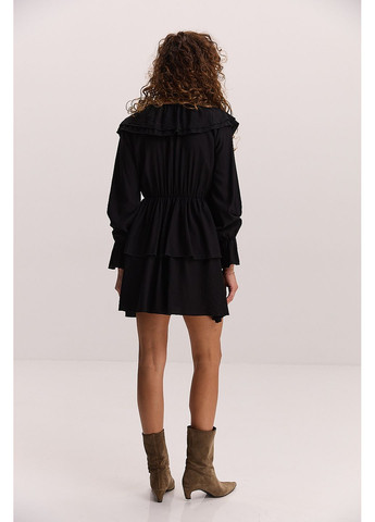 Чорна коротке плаття з довгими рукавами та воланами коричневе Arjen