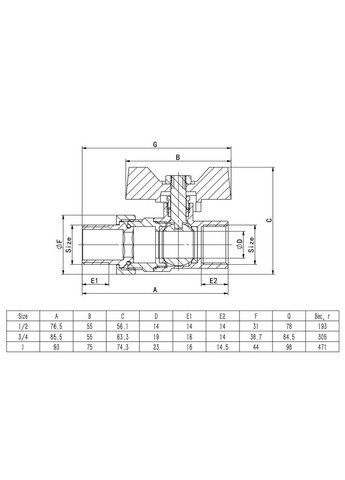 Кран кульовий з напівзгоном PN40 1/2", прямий, нікель ITAL (316088573)