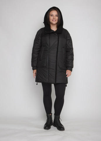 Чорна зимня парка зимова жіноча великого розміру SK