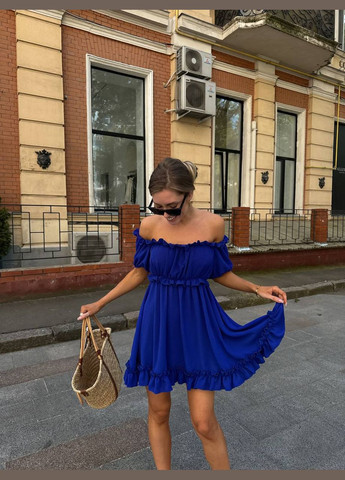 Синя повсякденний, пляжна, коктейльна, відвертий літня сукня No Brand