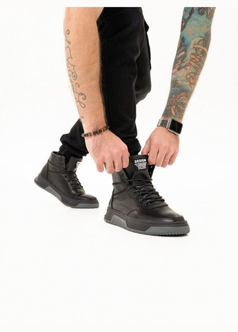 Зимние черные ботинки из натуральной кожи на меху ISSA PLUS