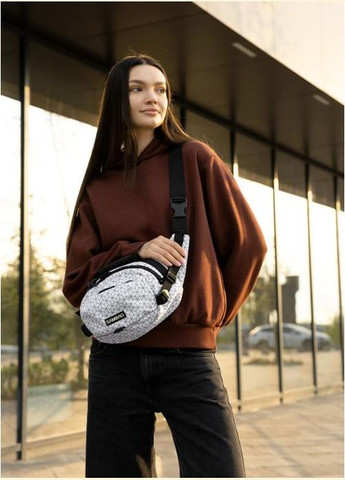 Сумка на пояс через плечо женская текстильная Черно-белый 35688 Sambag (334673960)