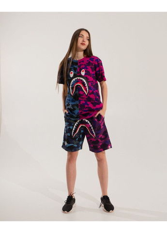 Футболка синьо-фіолетова Bape A Bathing Ape Shark Blue Purple Half Camo T-Shirt Womens - (356677819)