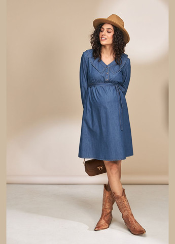 Синее джинсовое платье для беременных и кормящих синее с поясом Юла мама