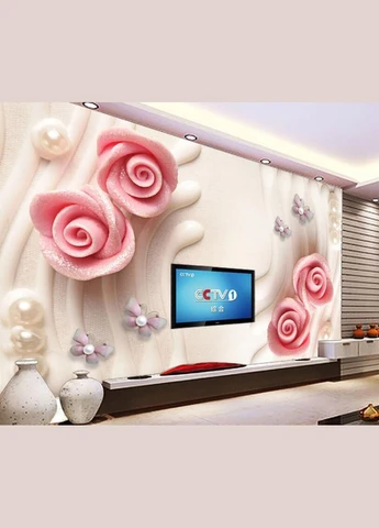 3D фотообои "Розовые розочки с жемчугом" No Brand (316308901)