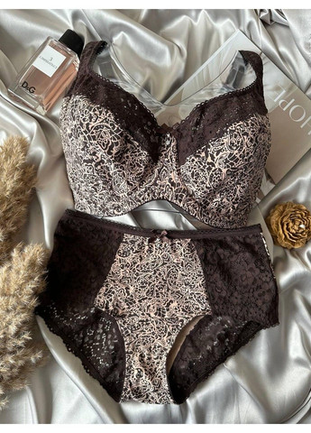 Коричневий комплект жіночої нижньої білизни великого розміру на чашку g шоколадний Lanny Mode