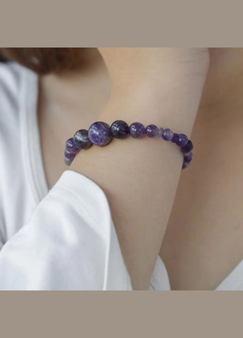 Браслет натуральний Аметист, Циркон фур-ра гіп-ний сплав колір срібло d-12-2мм+- L-18-23см No Brand браслет (302394558)