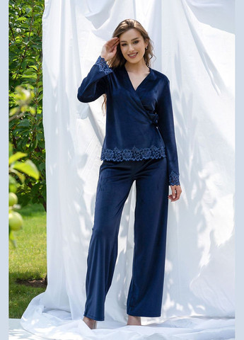 Синий демисезонный велюровый комплект Shato 2325 navy blue