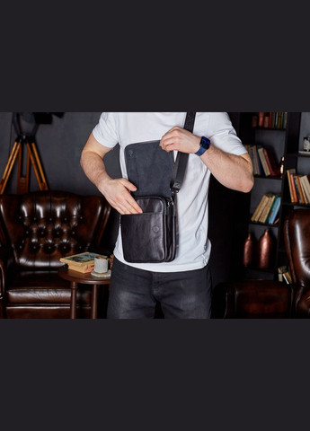 Чоловіча сумка з клапаном із натуральної чорної шкіри з трьома великими відділеннями Tiding Bag (298567566)