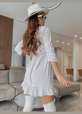 Белое повседневный, вечернее, кэжуал женское платье клеш FINO Mode в горошек