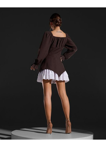 Коричневое вечернее молодежное платье с баской с открытыми плечами ISSA PLUS однотонное