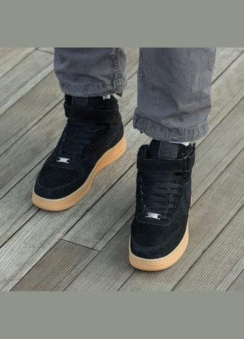 Черные зимние кроссовки зимние мужские и женские nike air force 1 winter black brown fur | найк аир форс 1 высокие черные коричневые с мехом No Brand