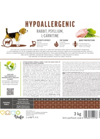 Корм сухий Dog Hypoallergenic Weight Loss для собак із зайвою вагою гіпоалергенний з кроликом 12 кг Brit Care (362701859)