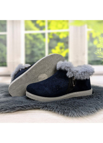 Тапочки чуні жіночі теплі високі сині з хутряною галявкою Progress (311665984)