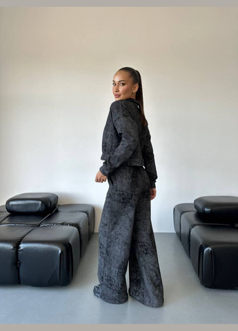 Женский графит трендовый костюм в стиле тай-дай, варенка, спортивная кофта и широкие мраморные брюки. No Brand (321969326)