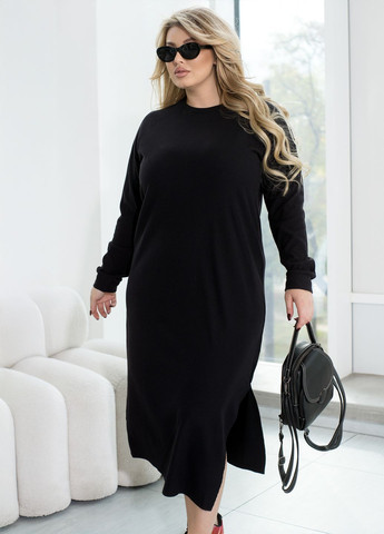 Черное повседневный, кэжуал ангоровое платье миди с ремнём силуэтная, футляр No Brand однотонное