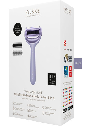 Електронний ролер для обличчя та тіла з мікроголками MicroNeedle Face&Body Roller 8в1 purple GESKE (341526178)