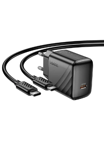 Мережевий зарядний пристрій з кабелем CS24A Puerto single-port PD25W charger set (C to C)(EU) Black Hoco (388529644)