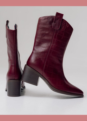 Осенние ботинки на каблуке бордовый кожа Sufinna