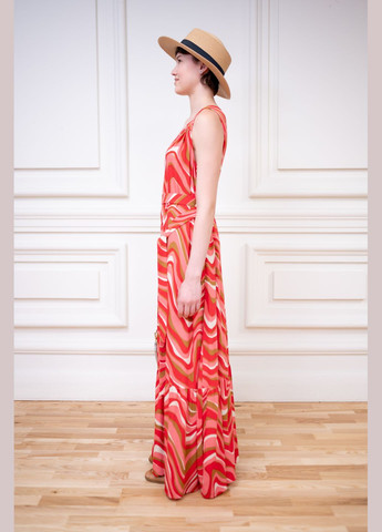 женский воскозный сарафан под пояс в красно-бежевую полоску карлоу Dolcedonna