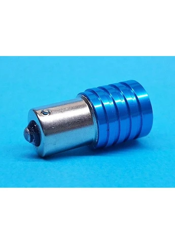 Светодиодная лампа P21W BA15S 12V CREE 5W с линзой, синий радиатор 18 мм, 1 контакт White (394200889)