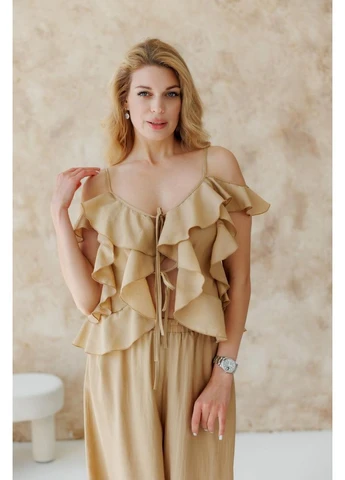 Блузка з воланами коротка карамель Art Knit (397890985)