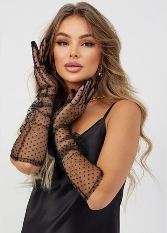 Жіночі фатинові рукавички в горошок довгі елегантні аксесуари на фотосесію з фатину в дрібний горох one size Cindylove (329901338)