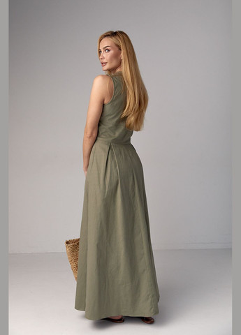 Оливковое (хаки) повседневный женское макси платье на молнии - хаки Lurex