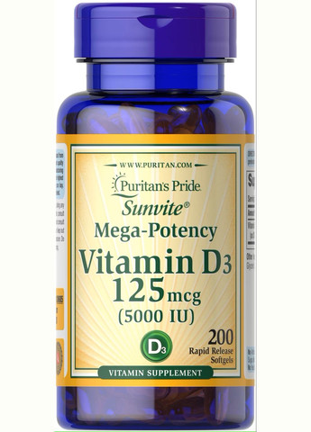 Витамин D3 Puritan's Pride Vitamin D3 5000iu 200 Softgels Puritans Pride (291848548)