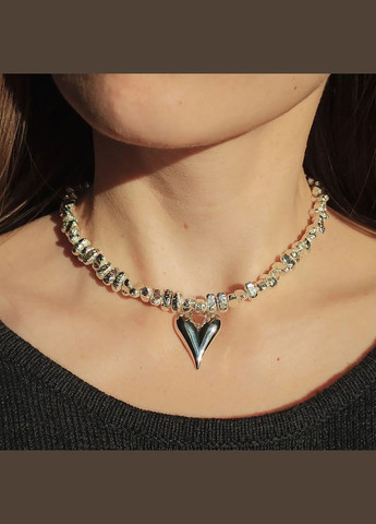 Чокер натуральний камінь Гематит колір античне срібло + підвіска Серце, фур-ра гіп-ний сплав d-8х4мм+- L-37-42см No Brand гематит латунь срібло (315516281)