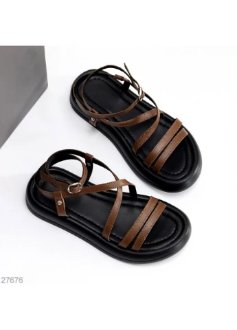 Коричневые кожаные босоножки No Brand