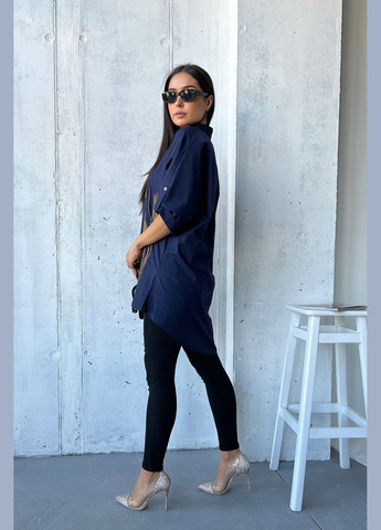 Тёмно-синяя изысканная блуза-туника с дизайнерской вышивкой в виде колоски INNOE узор украинская символика свободная хлопок (299767033)