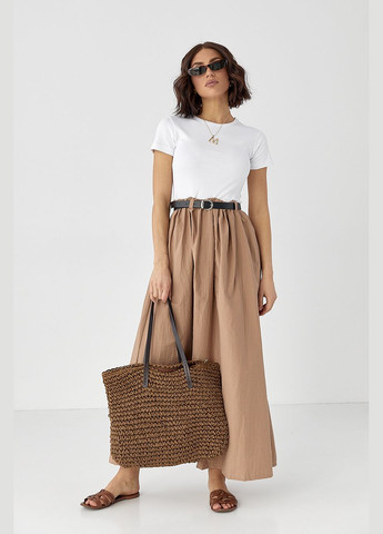 Коричнева жіноча довга сукня з поясом Lurex