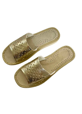 Золотистые тапочки женские летние, кожаные Eluna