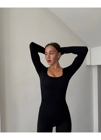 Жіночий комбінезон FINO Mode комбінезон-брюки чорний спортивний, повсякденний, вечірній, кежуал трикотаж, фліс