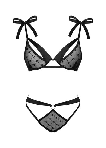 Чорний демісезонний напівпрозорий еротичний комплект obsessivia 2-pcs set black, бюстгальтер та трусики, а Obsessive