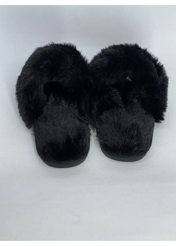 Черные шлепанцы домашние меховые Vira с глиттером