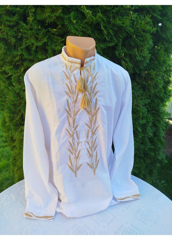 Золотая вышиванка женская "колосок" на белом натуральном домотканом полотне. Прикарпатські Вишиванки прямой хлопок (362207340)