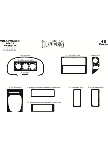 Накладки на панель (1994-1999) Алюминий для Volkswagen Polo гг Meric (391744778)