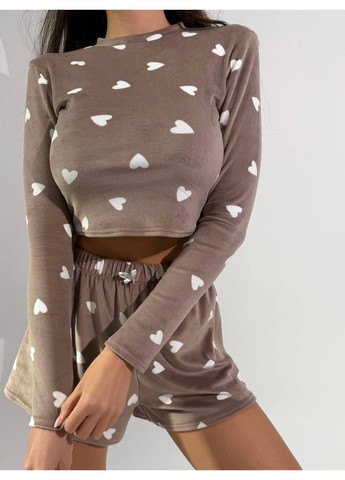 Темно-бежева жіноча велюрова піжама Osoblyva