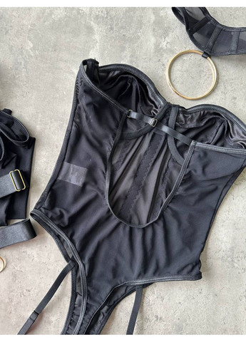 Боді чорне з обʼємним чокером, рукавичками та гартером Vital-Textile 267/12 (361853748)