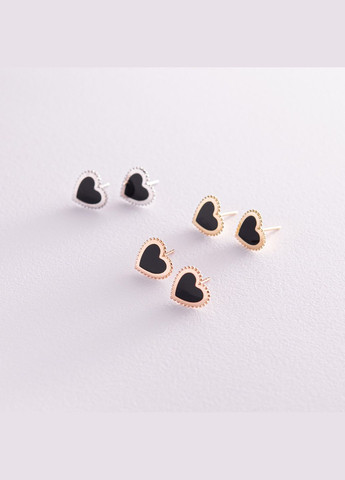 Серьги - пусеты Сердечки в желтом золоте (эмаль) с08068 Oniks (264024586)