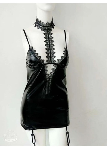 Черный демисезонный женский кружевной сексуальный костюм с трусиками. латексный комплект с кружевом и подтяжками China